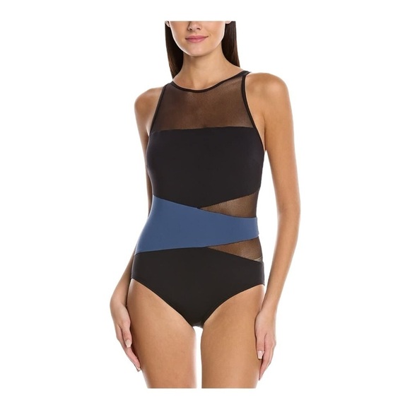 Coco Reef Keepsake Level Color-Block Mesh One-Piece Black/Blue NWT - Picture 6 of 6